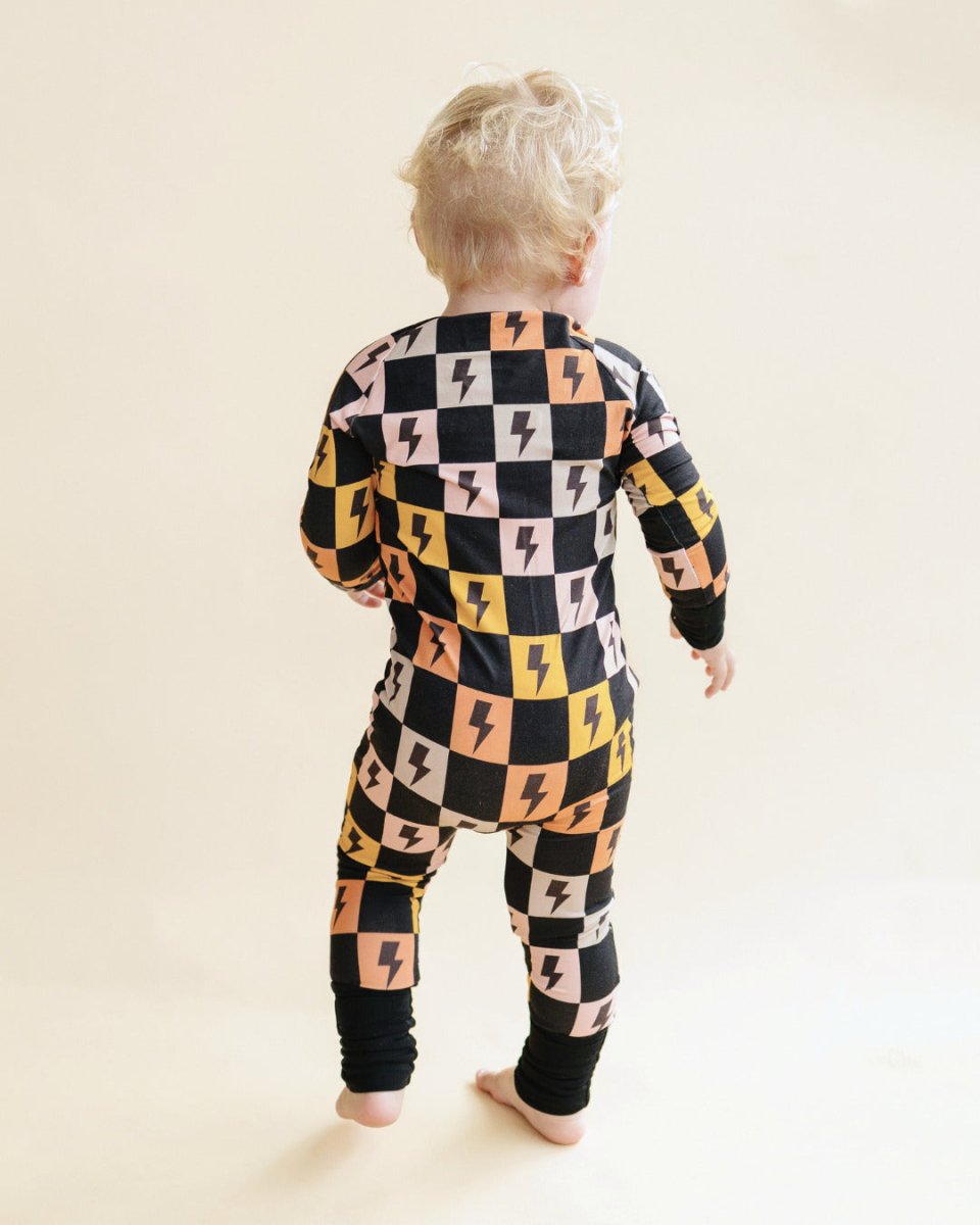 Bamboo Zip Romper | Colorful Checks & Bolts - LITTLE RAD THINGS