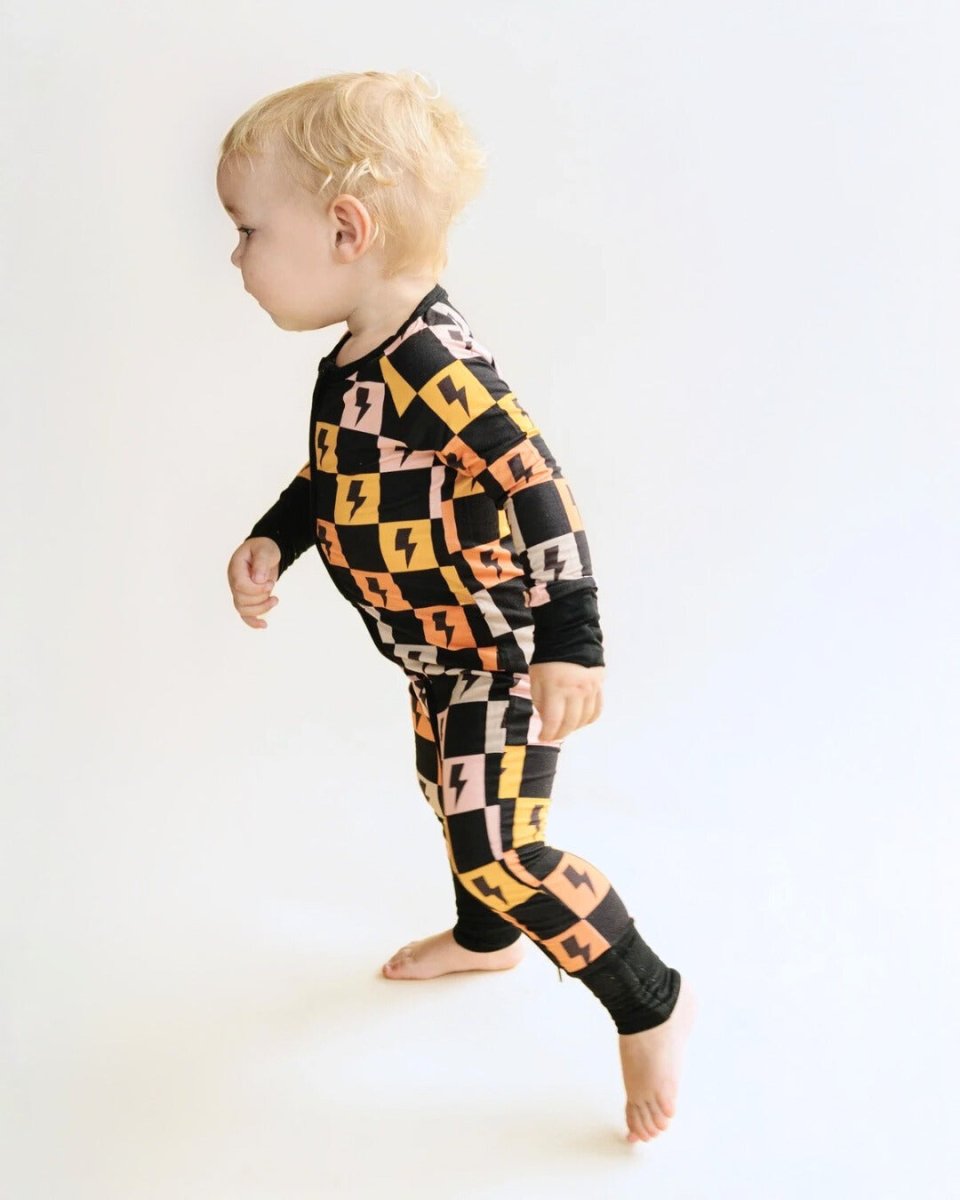 Bamboo Zip Romper | Colorful Checks & Bolts - LITTLE RAD THINGS
