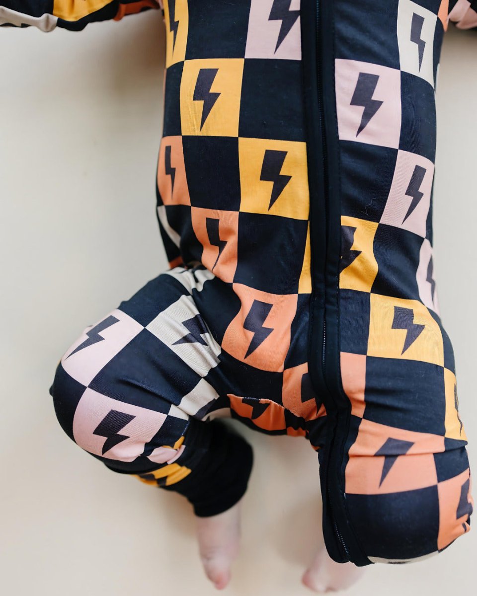 Bamboo Zip Romper | Colorful Checks & Bolts - LITTLE RAD THINGS