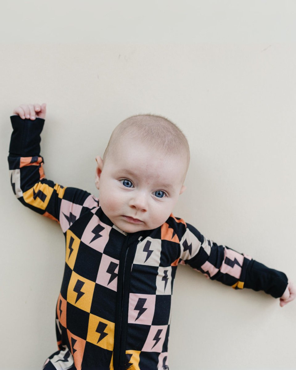Bamboo Zip Romper | Colorful Checks & Bolts - LITTLE RAD THINGS