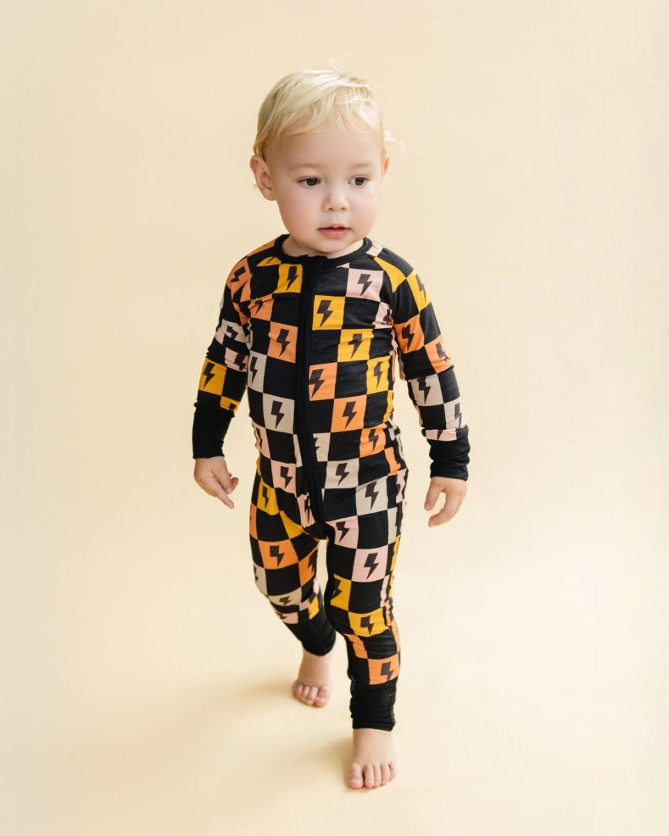 Bamboo Zip Romper | Colorful Checks & Bolts - LITTLE RAD THINGS
