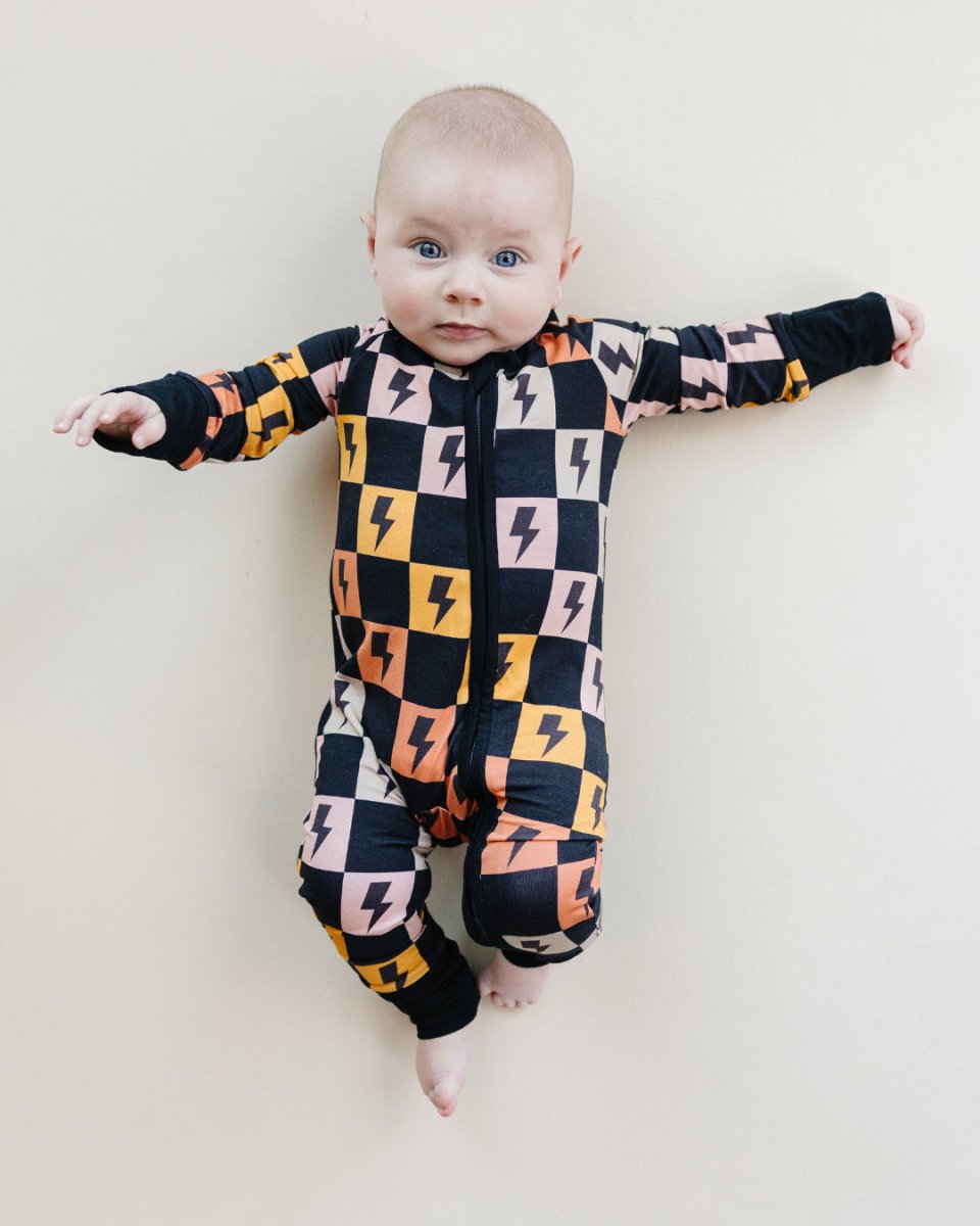 Bamboo Zip Romper | Colorful Checks & Bolts - LITTLE RAD THINGS