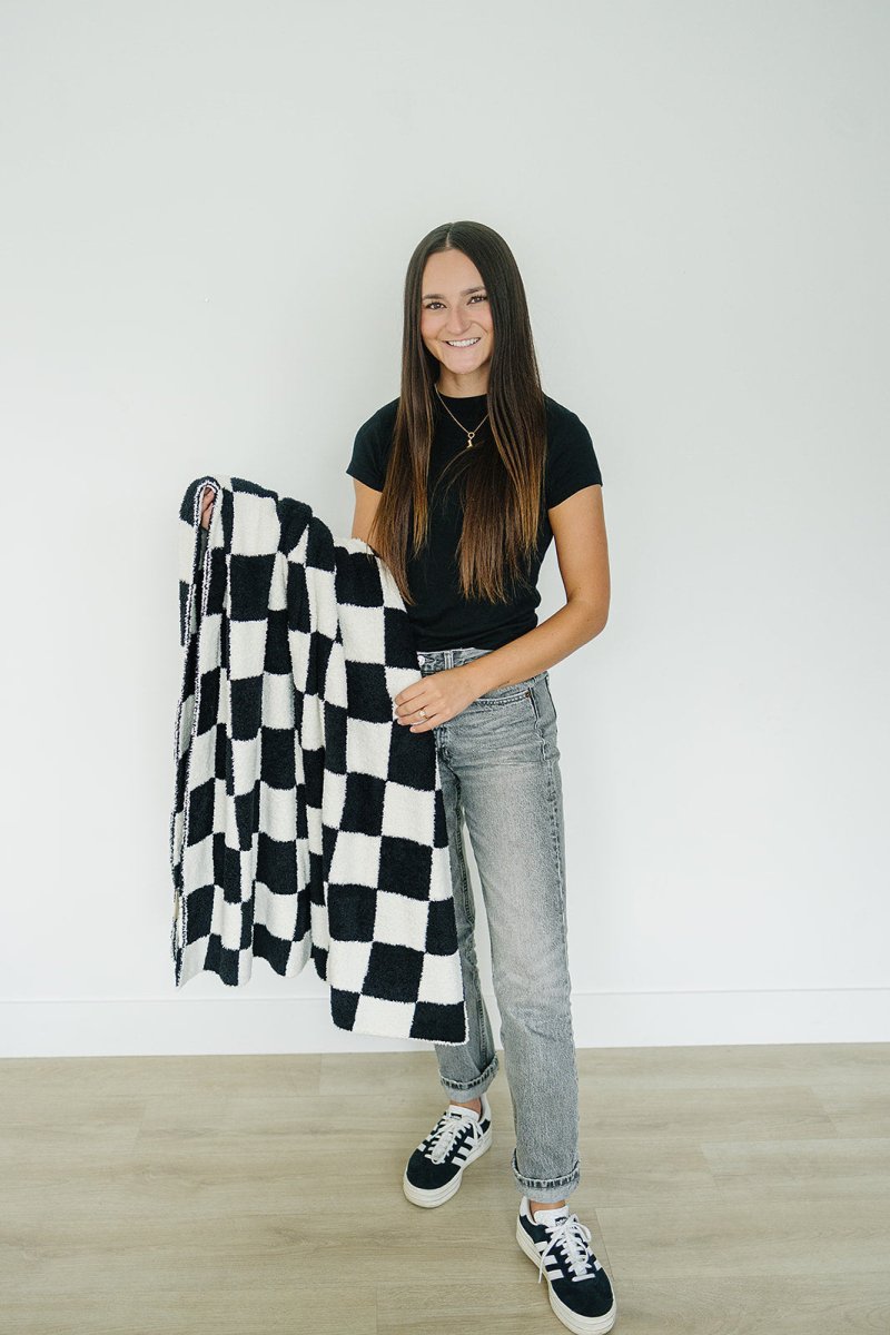 Black + White Checkered Plush Blanket - LITTLE RAD THINGS