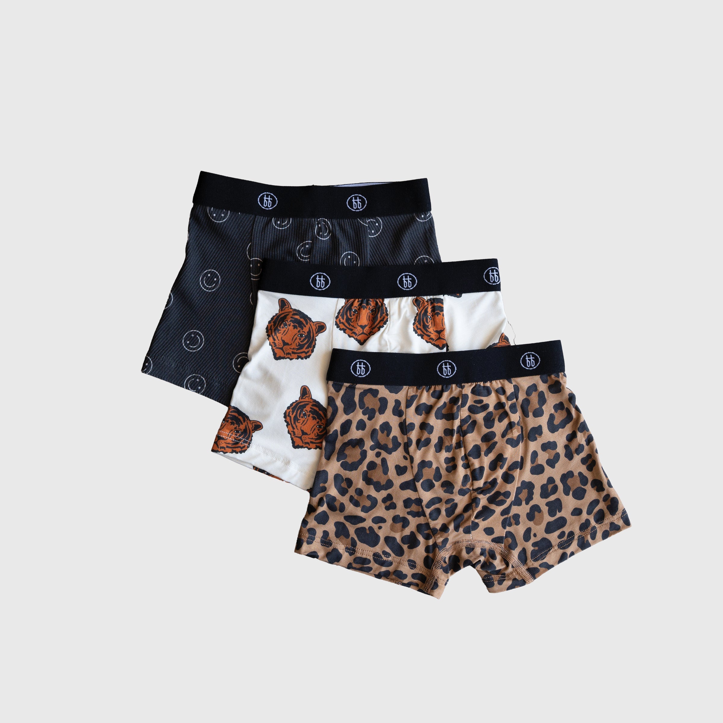 Bamboo Boxers (3 Pack) | Leopard, Tigers & Smiley Ribbed