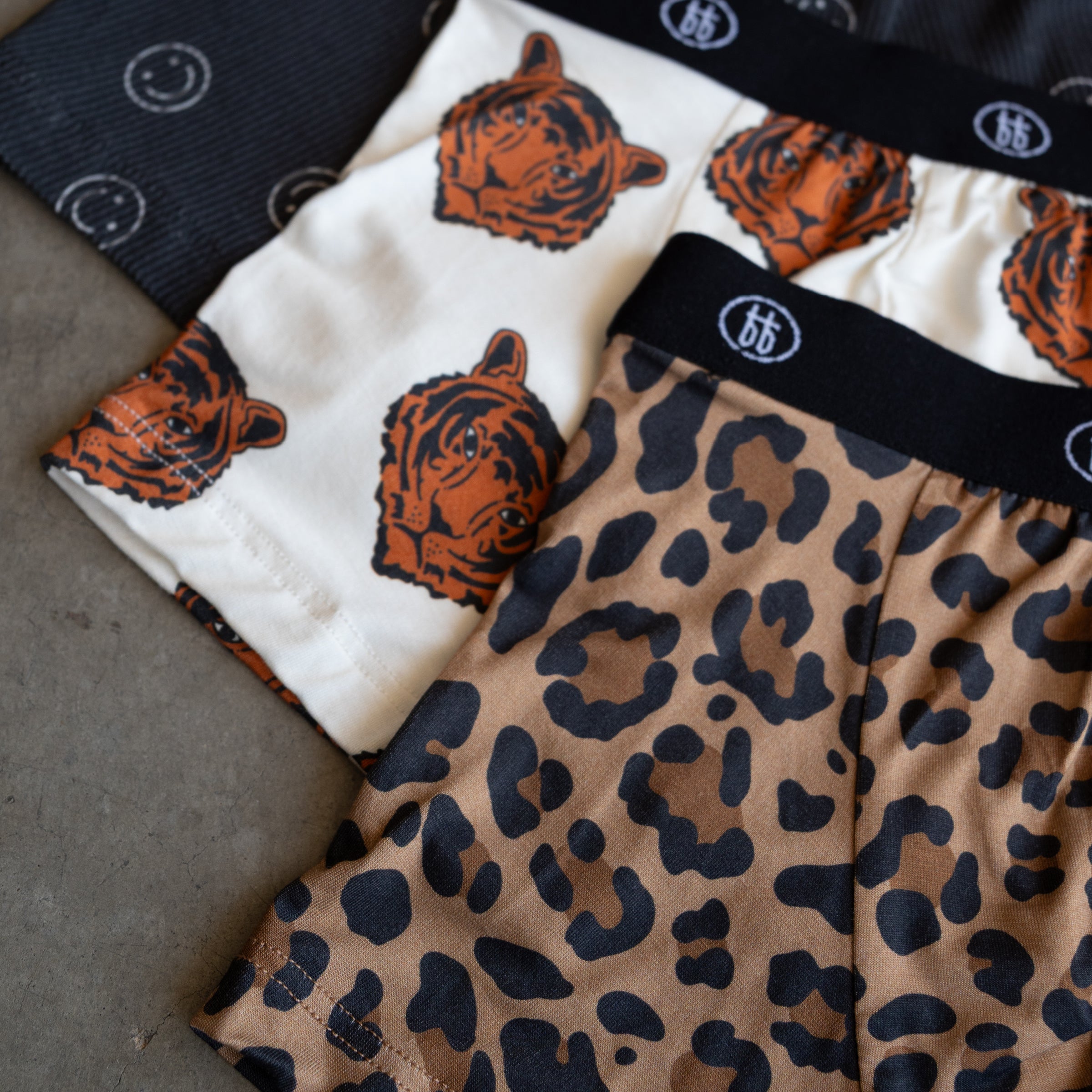 Bamboo Boxers (3 Pack) | Leopard, Tigers & Smiley Ribbed