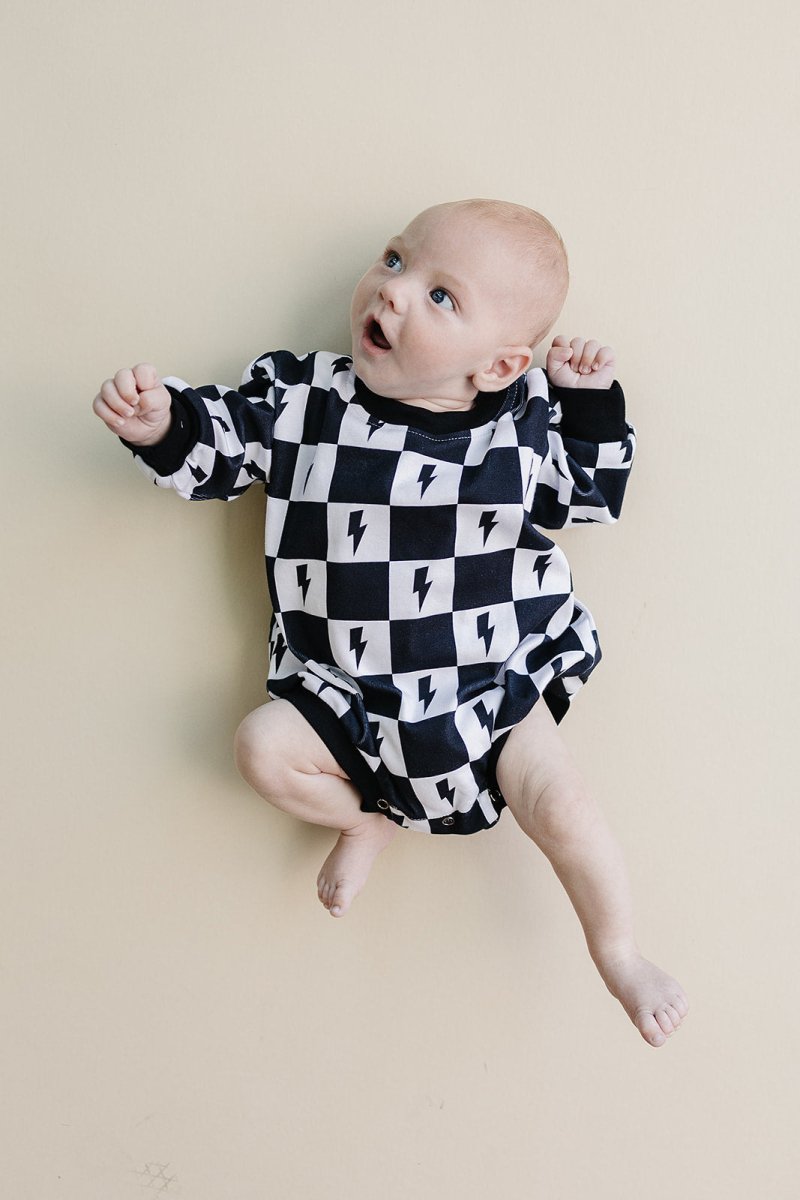 Bubble Romper | Charcoal Bolts - LITTLE RAD THINGS