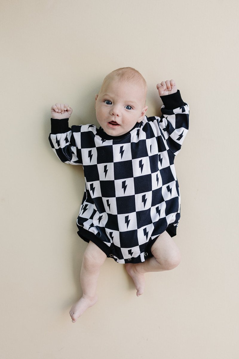 Bubble Romper | Charcoal Bolts - LITTLE RAD THINGS