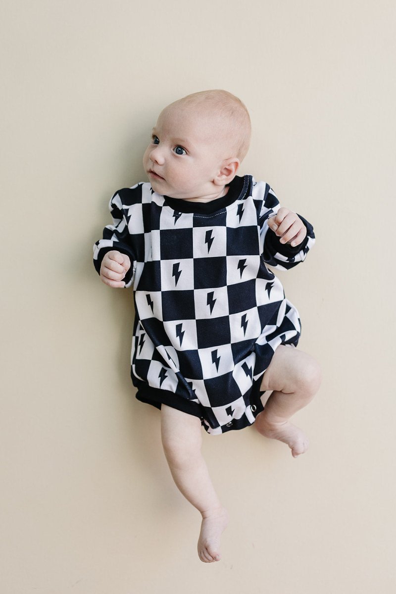 Bubble Romper | Charcoal Bolts - LITTLE RAD THINGS