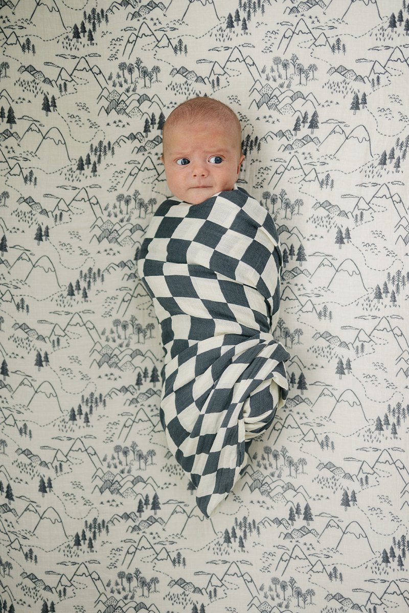 Charcoal Checkered Muslin Swaddle Blanket - LITTLE RAD THINGS