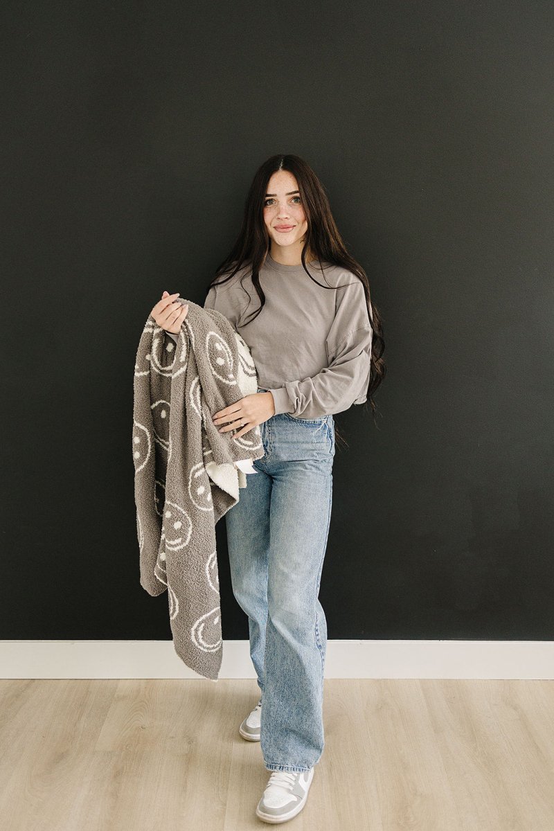 Charcoal Smiley Plush Blanket - LITTLE RAD THINGS