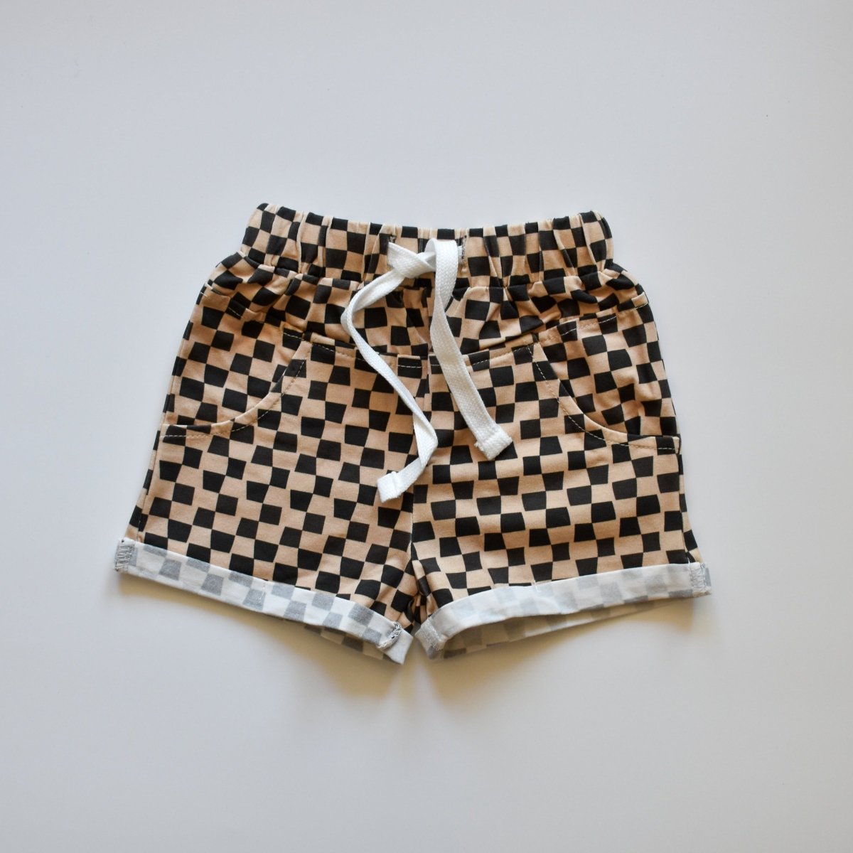 CHECK 'YA LATER SHORTS - BROWN/BEIGE - LITTLE RAD THINGS