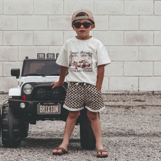 CHECK 'YA LATER SHORTS - BROWN/BEIGE - LITTLE RAD THINGS