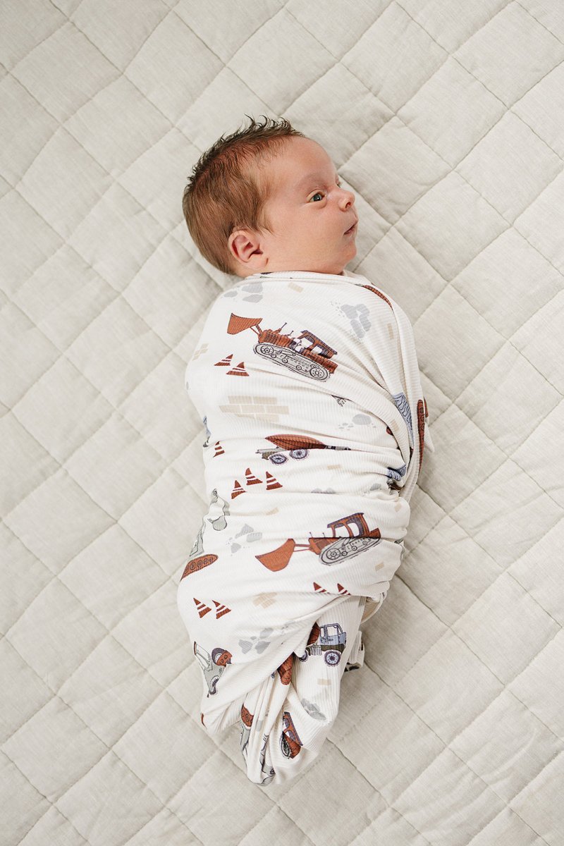 Construction Trucks Bamboo Stretch Swaddle - LITTLE RAD THINGS