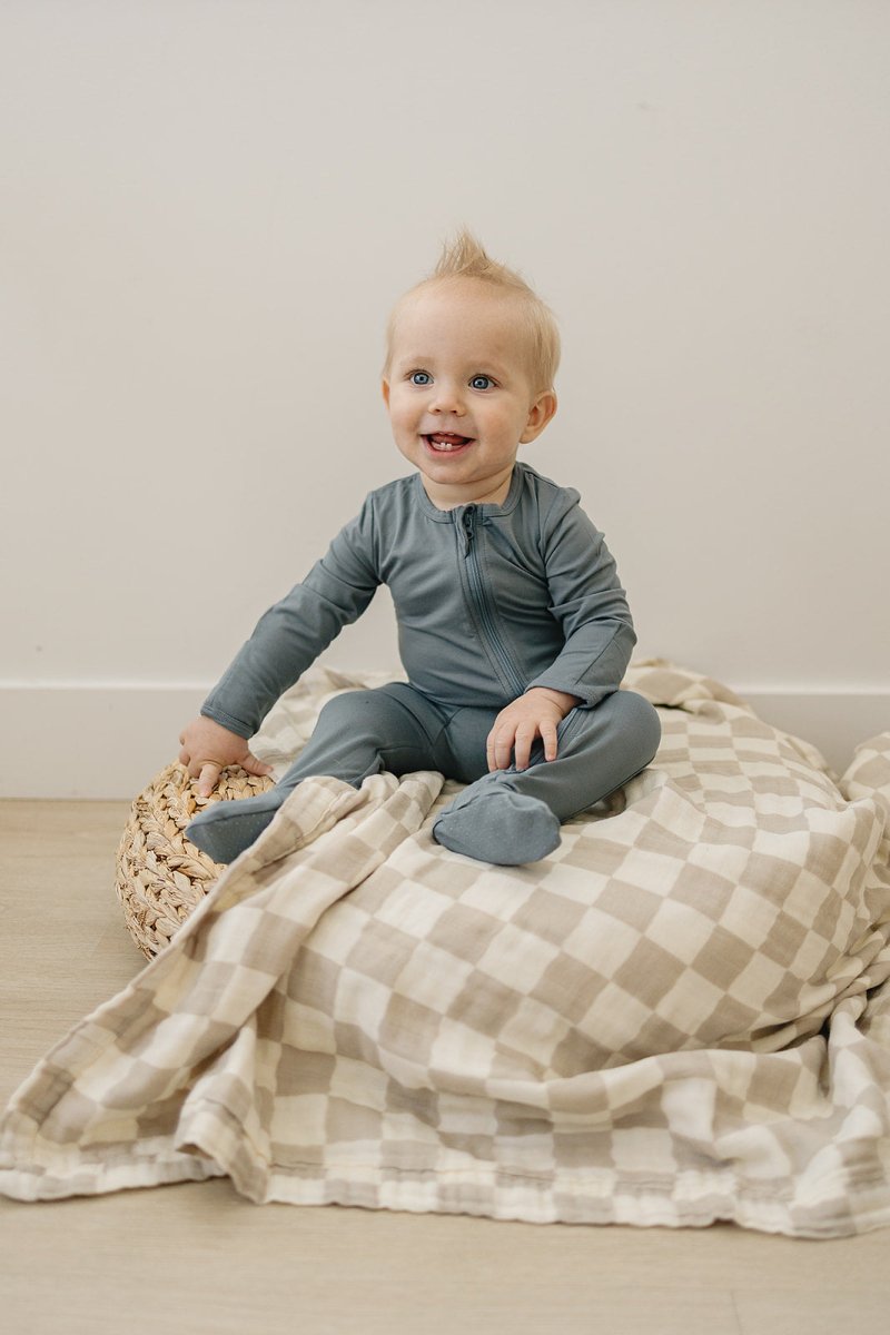 Dusty Blue Bamboo Footed Zipper - LITTLE RAD THINGS