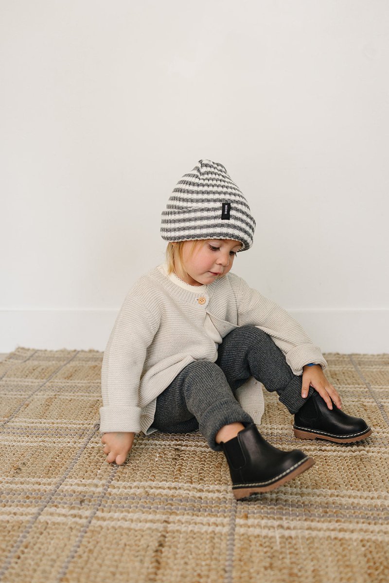 Grey & White Stripe Chunky Knit Beanie - LITTLE RAD THINGS