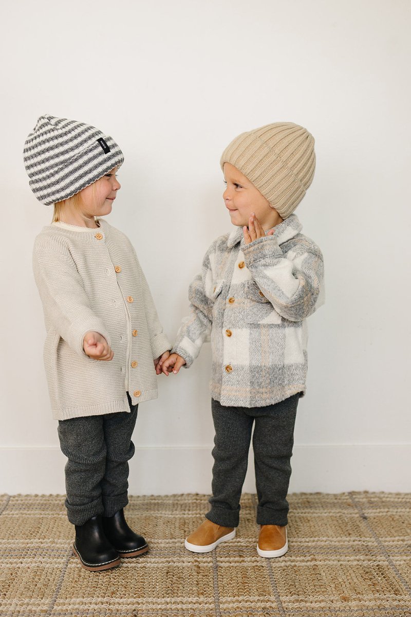 Grey & White Stripe Chunky Knit Beanie - LITTLE RAD THINGS