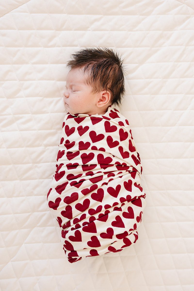 Hearts Ribbed Bamboo Stretch Swaddle - LITTLE RAD THINGS