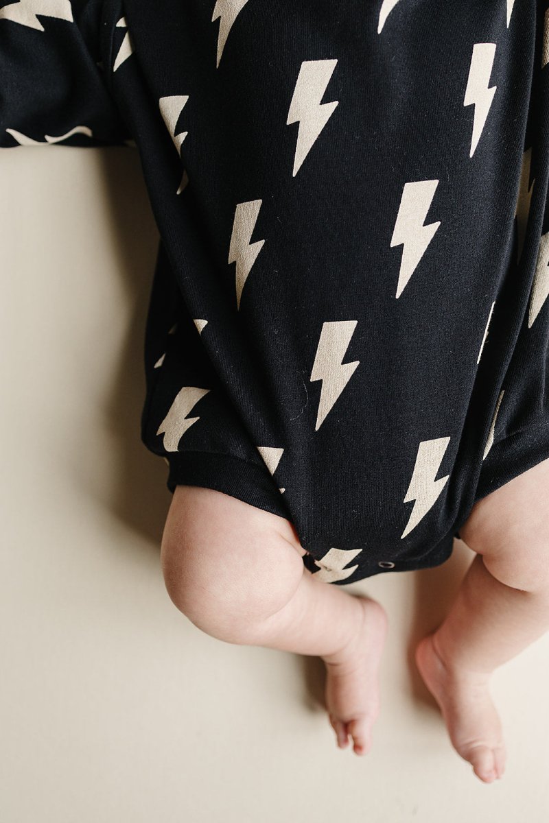 Hooded Bubble Romper | Black Bolts - LITTLE RAD THINGS