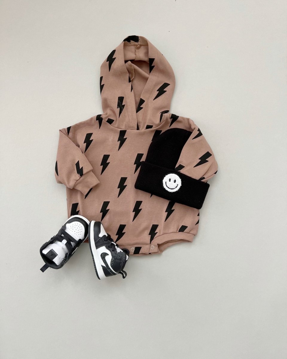 Hooded Bubble Romper | Mocha Bolts - LITTLE RAD THINGS