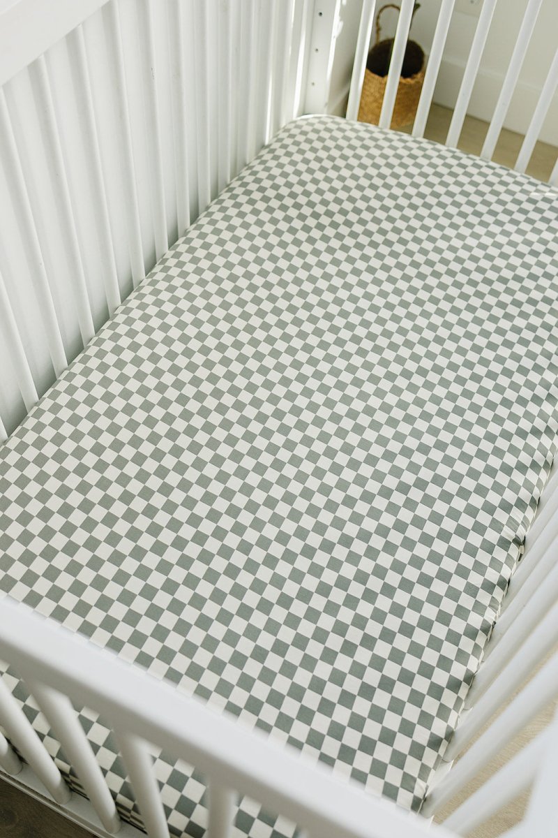 Light Green Checkered Bamboo Stretch Crib Sheet - LITTLE RAD THINGS