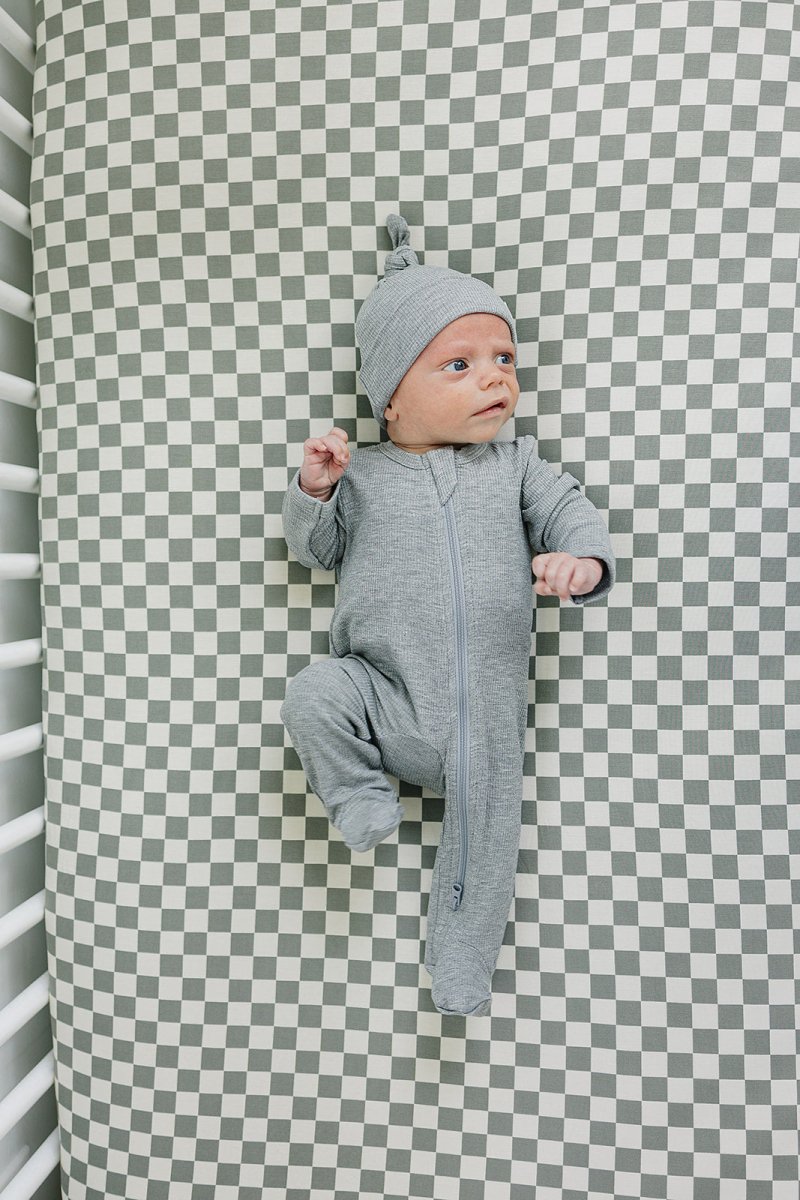Light Green Checkered Bamboo Stretch Crib Sheet - LITTLE RAD THINGS