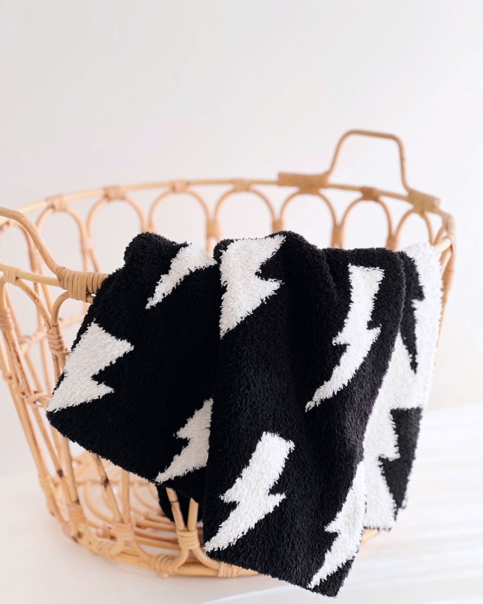 Lightning Bolt Fuzzy Blanket | Black - LITTLE RAD THINGS