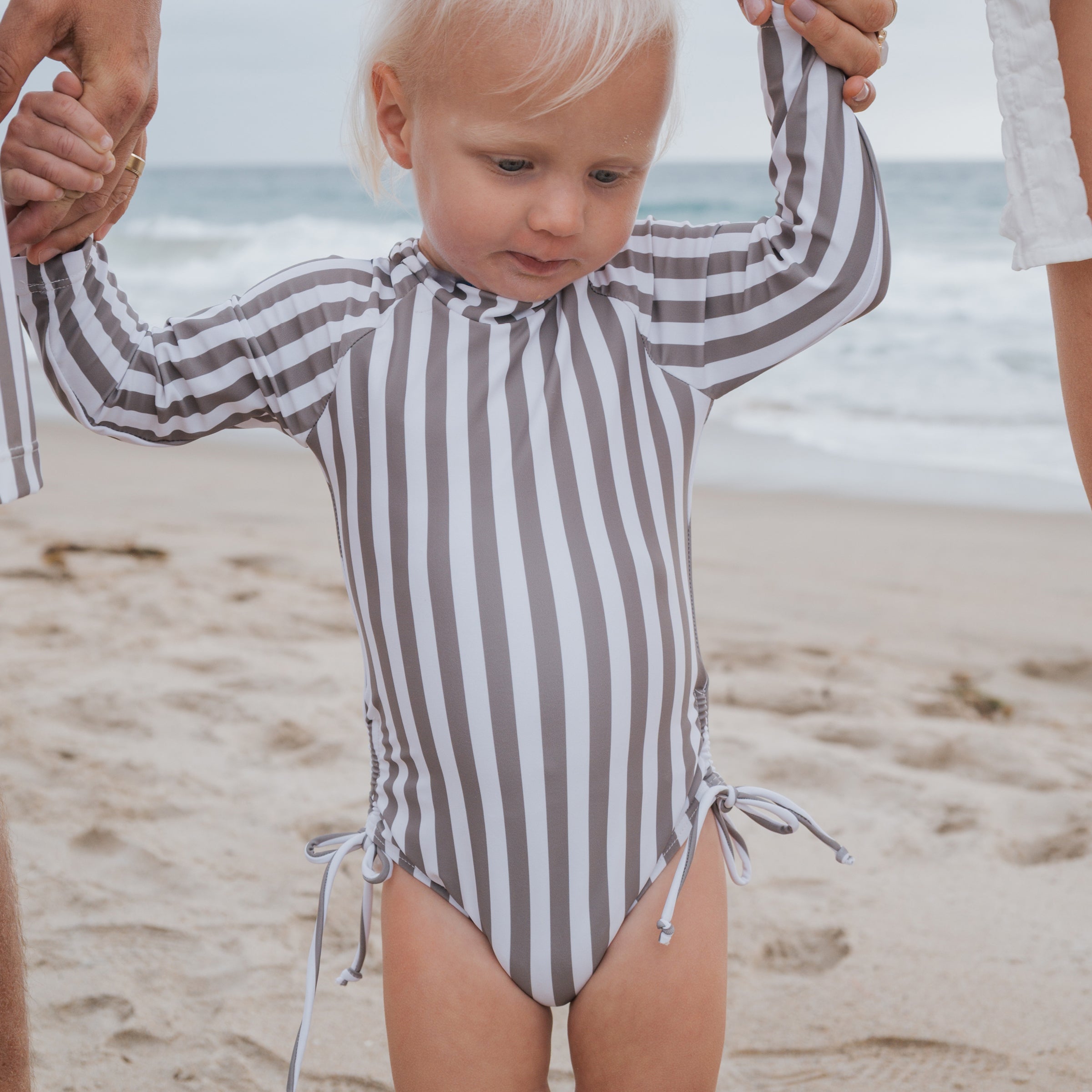 Girl's Long Sleeve Swimsuit | Olive Stripe