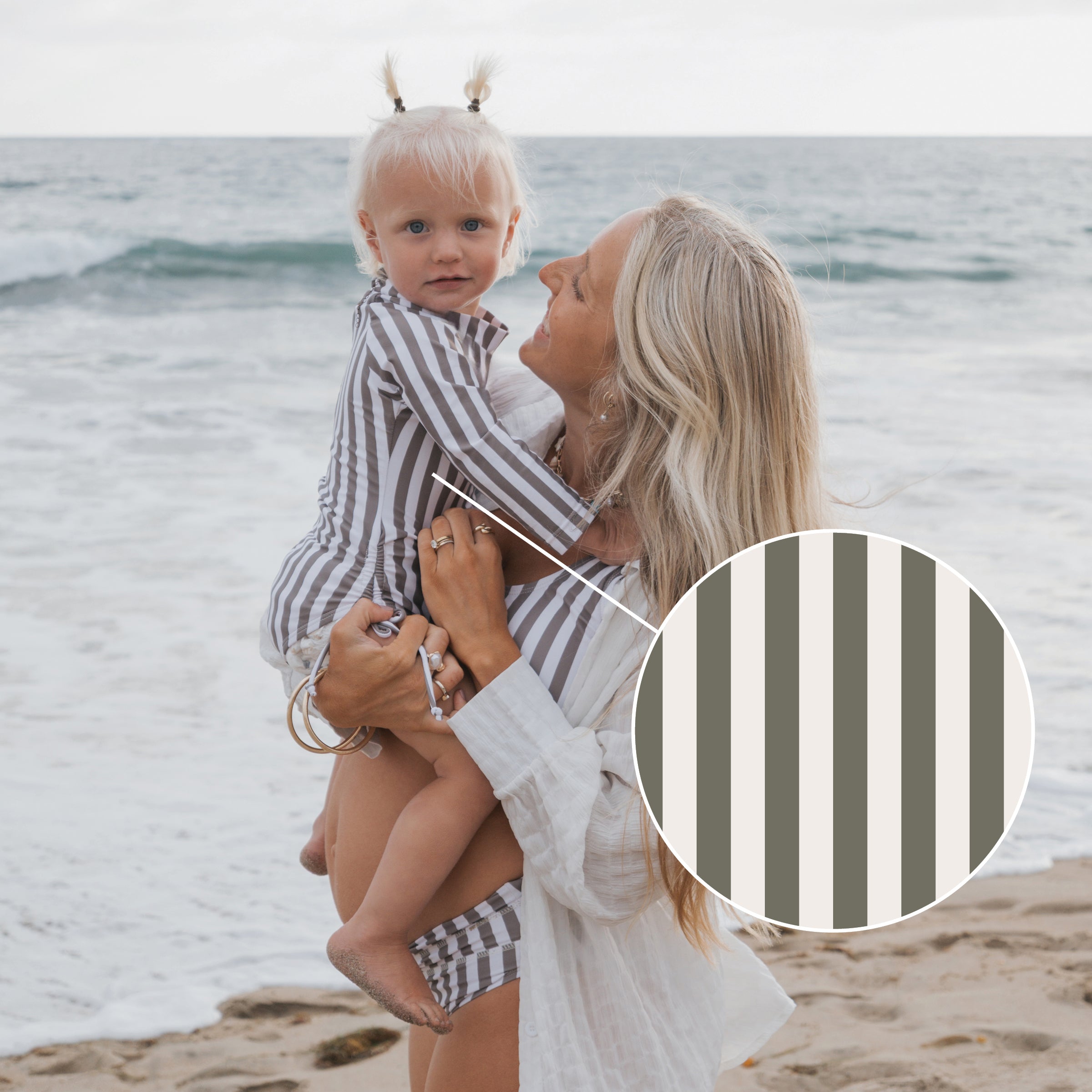 Girl's Long Sleeve Swimsuit | Olive Stripe