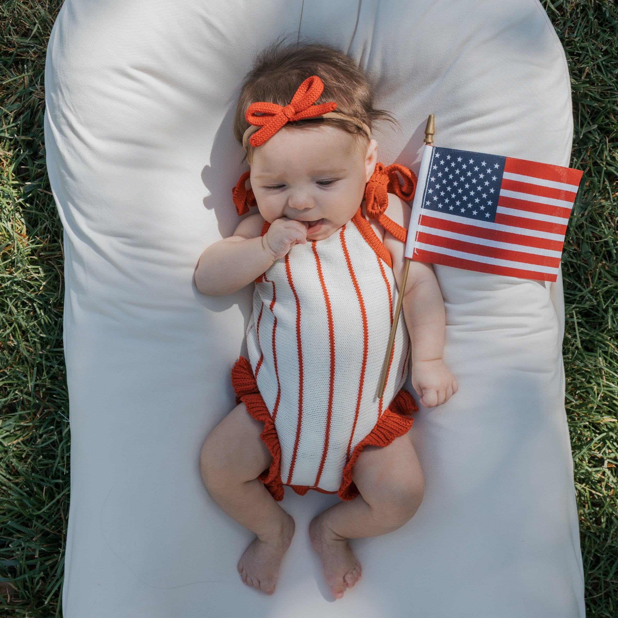 Knit Ruffle Romper | Picnic Pinstripe