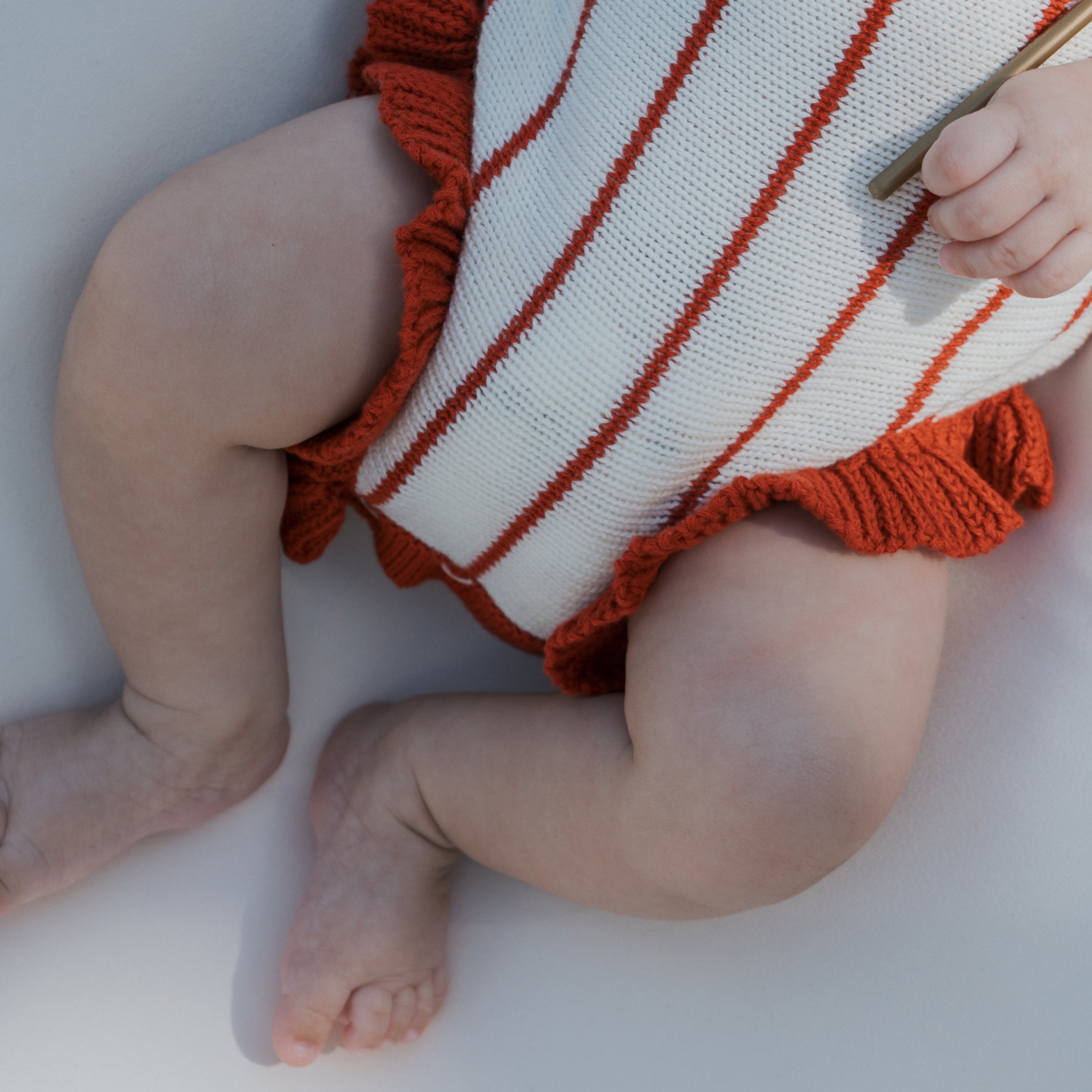 Knit Ruffle Romper | Picnic Pinstripe