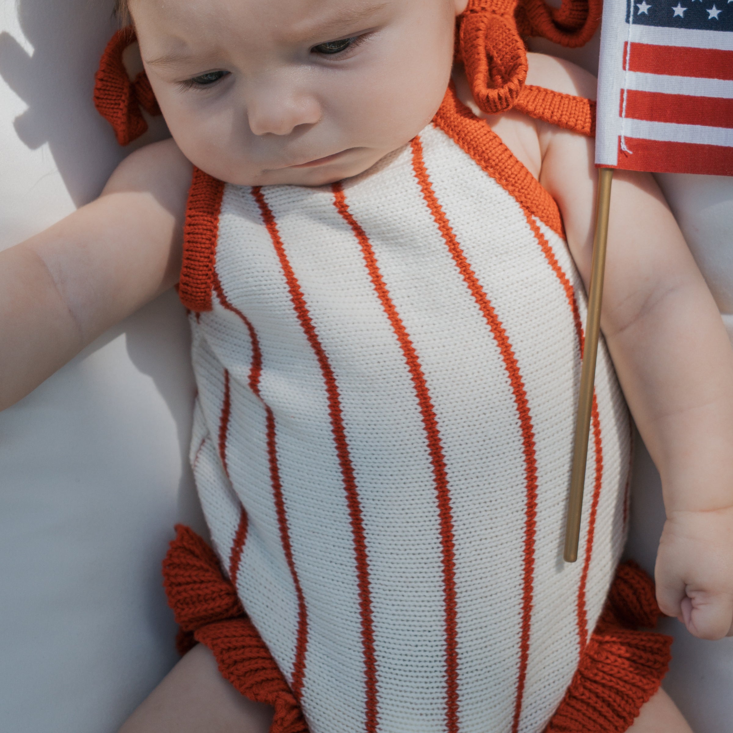 Knit Ruffle Romper | Picnic Pinstripe