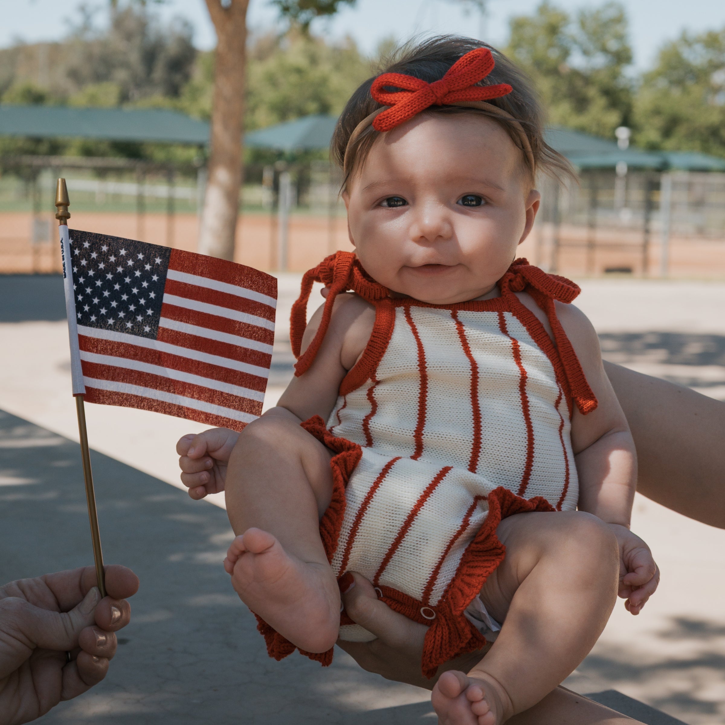 Knit Ruffle Romper | Picnic Pinstripe