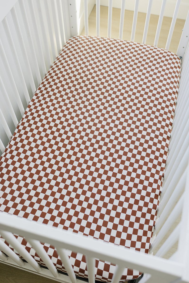 Rust Checkered Bamboo Stretch Crib Sheet - LITTLE RAD THINGS