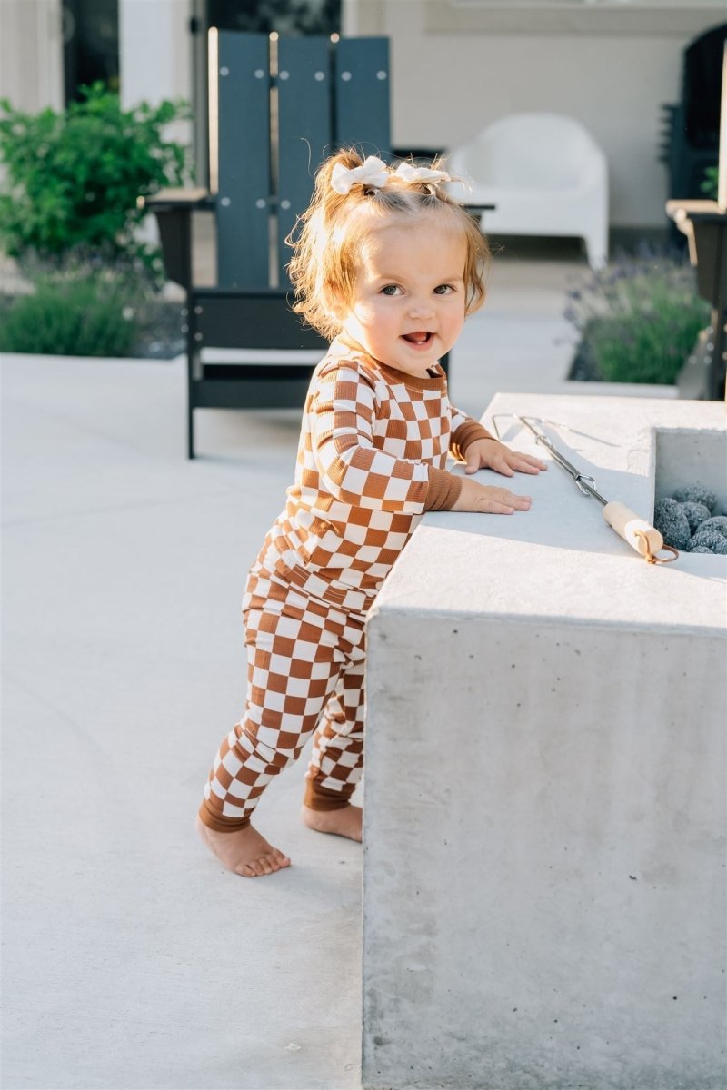 Rust Checkered Ribbed Bamboo Cozy Set - LITTLE RAD THINGS