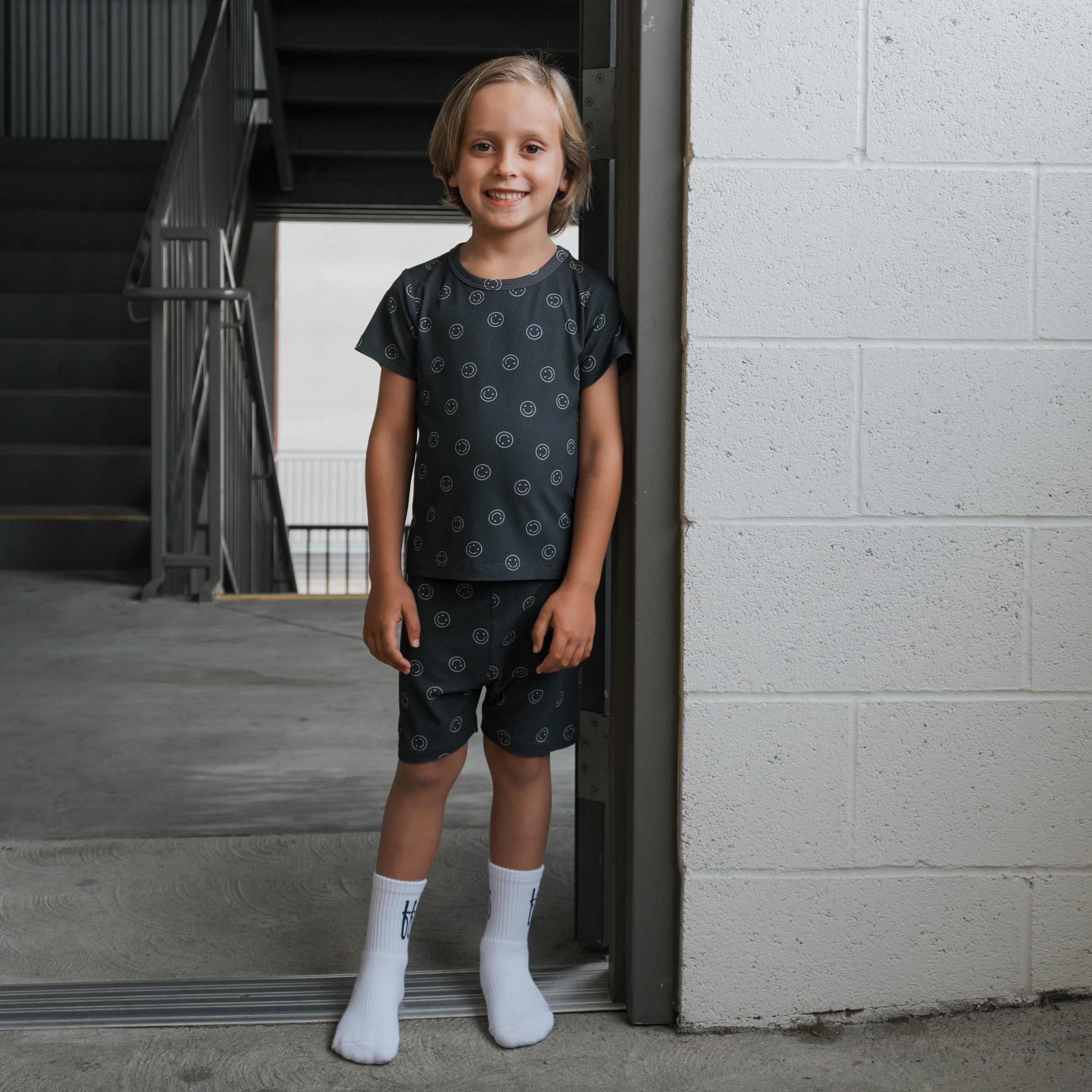 Bamboo Short Set | Smiley Ribbed