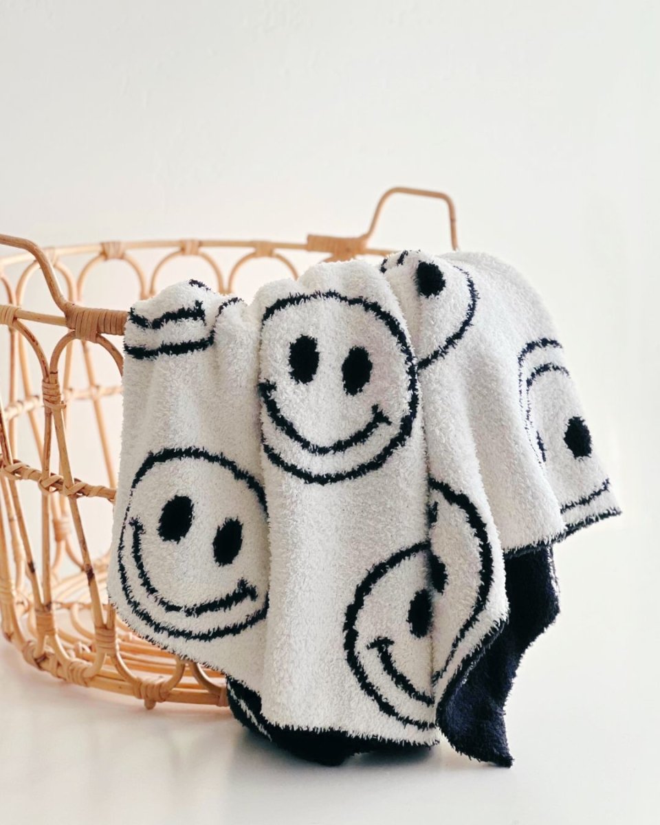 Smiley Fuzzy Blanket | Black - LITTLE RAD THINGS