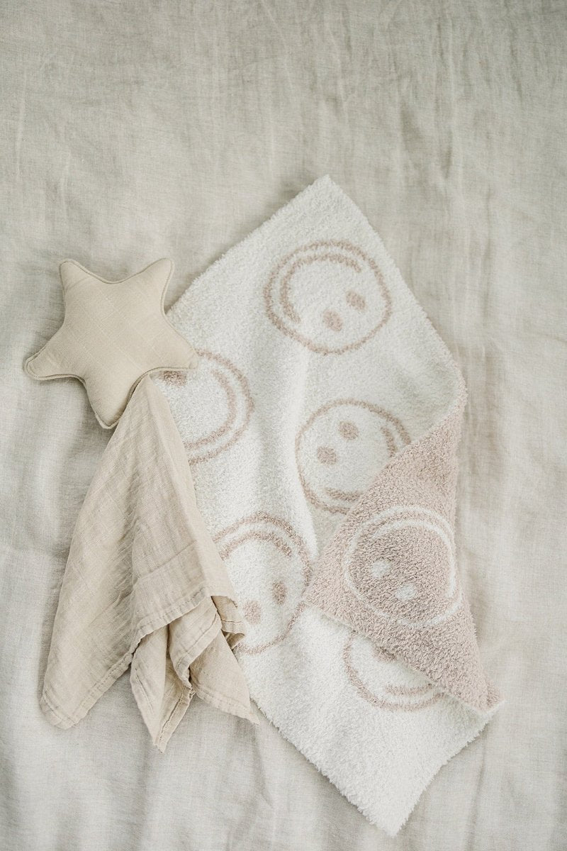 Smiley Taupe Plush Blanket - LITTLE RAD THINGS