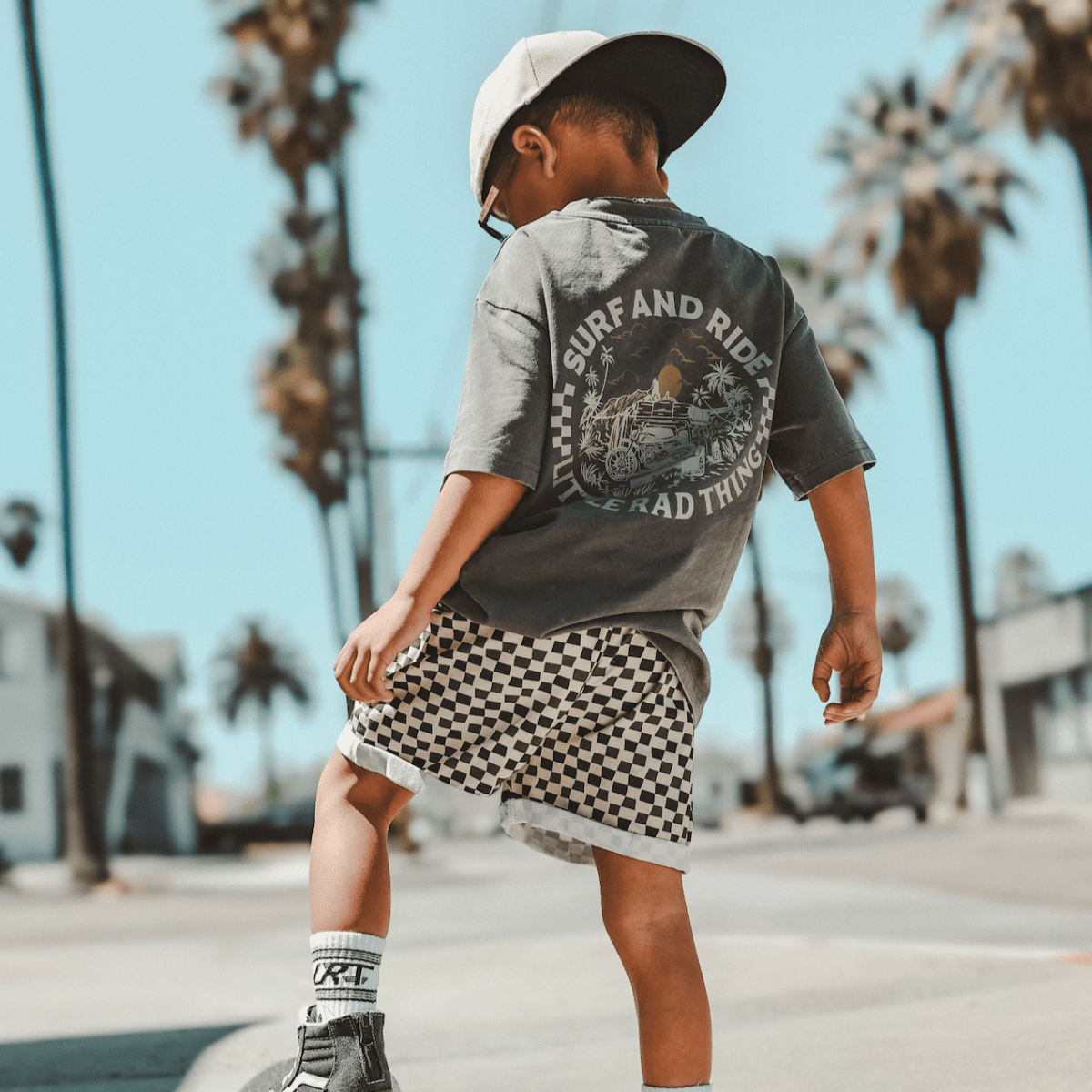 SURF N RIDE TEE - FADED GRAY - LITTLE RAD THINGS