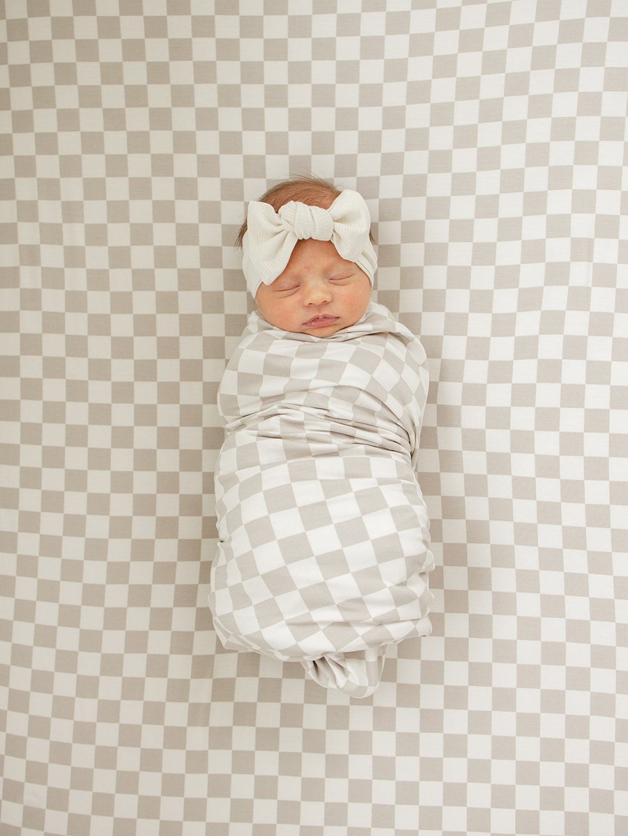 Taupe Checkered Bamboo Stretch Crib Sheet - LITTLE RAD THINGS