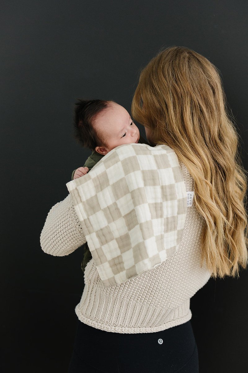 Taupe Checkered Muslin Burp Cloth - LITTLE RAD THINGS