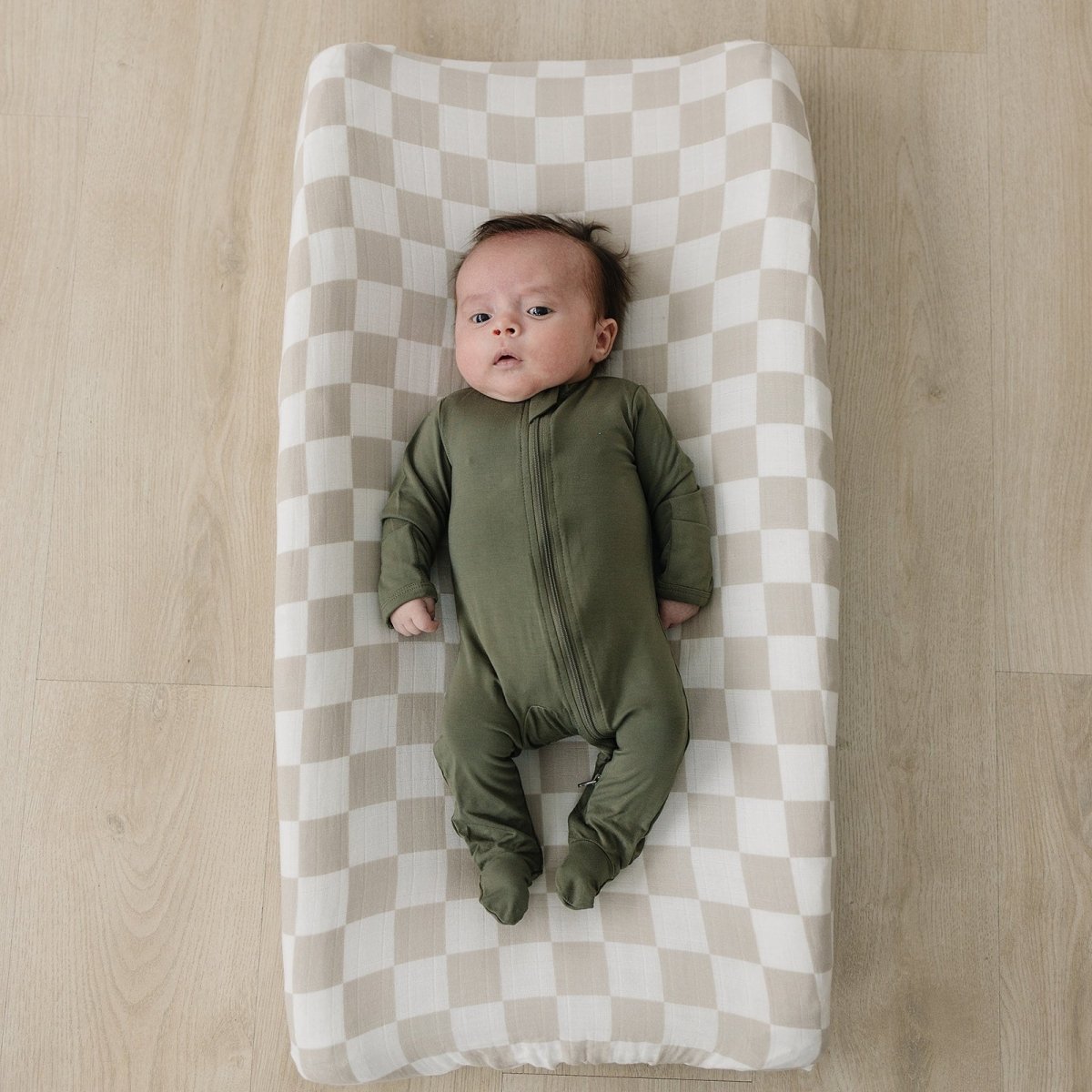Taupe Checkered Muslin Changing Pad Cover - LITTLE RAD THINGS