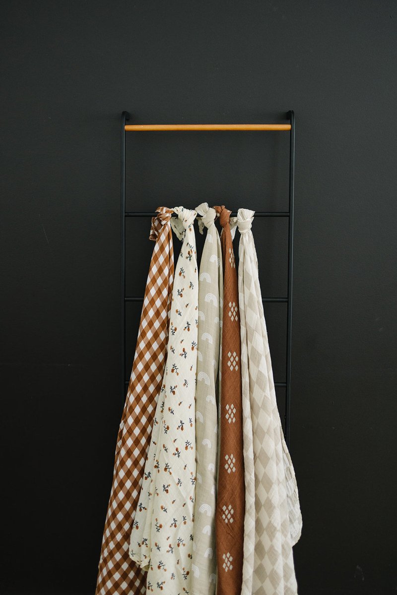 Taupe Checkered Muslin Swaddle Blanket - LITTLE RAD THINGS
