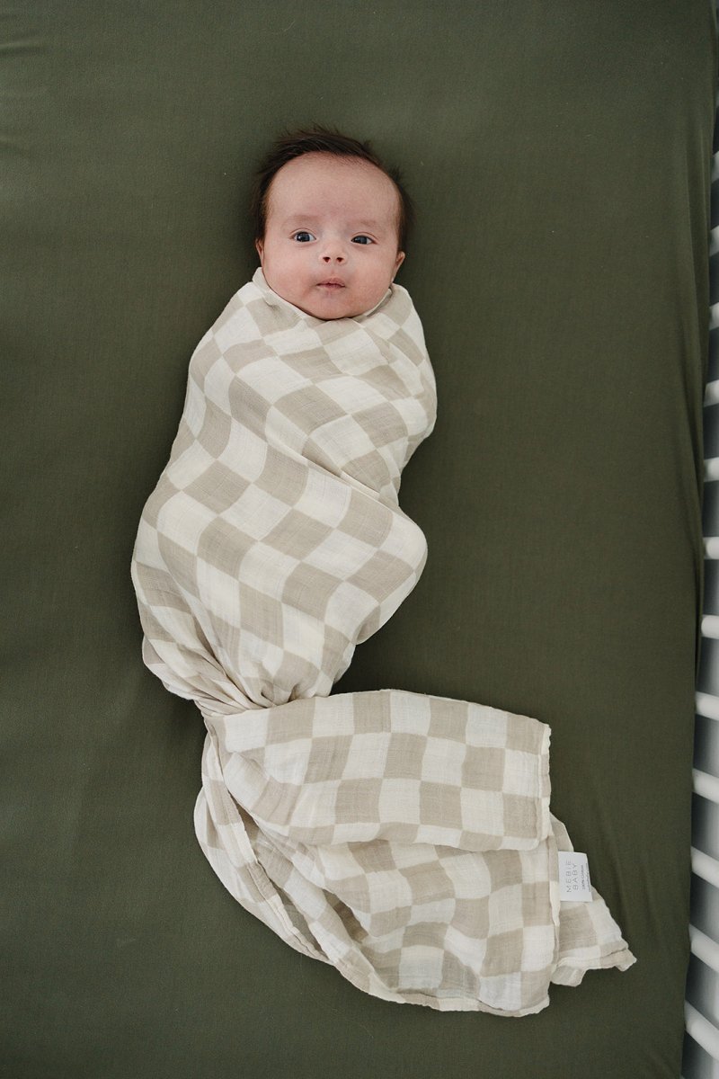 Taupe Checkered Muslin Swaddle Blanket - LITTLE RAD THINGS