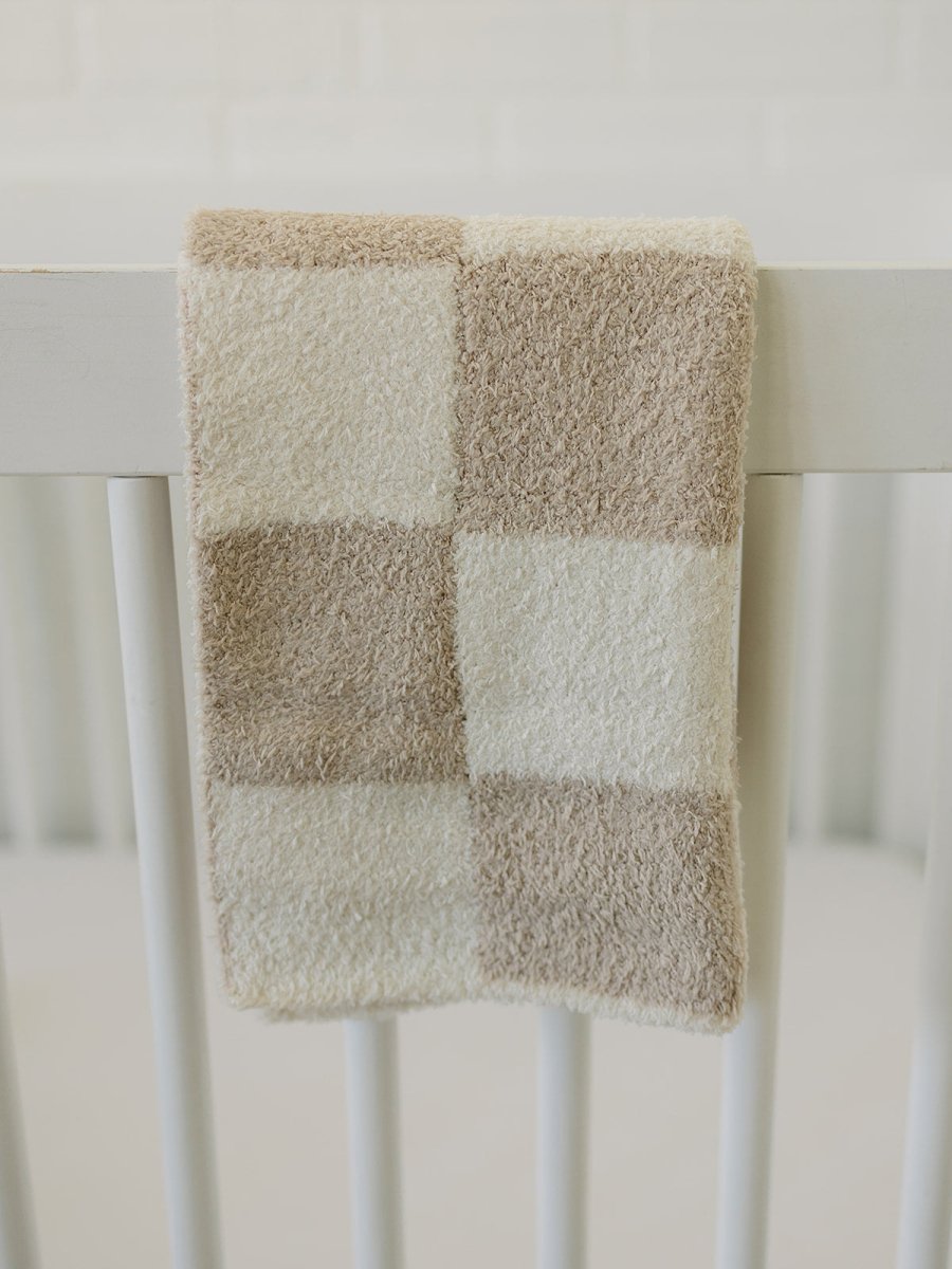 Taupe Checkered Plush Blanket - LITTLE RAD THINGS