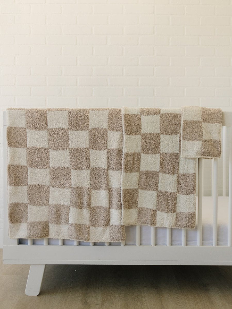 Taupe Checkered Plush Blanket - LITTLE RAD THINGS