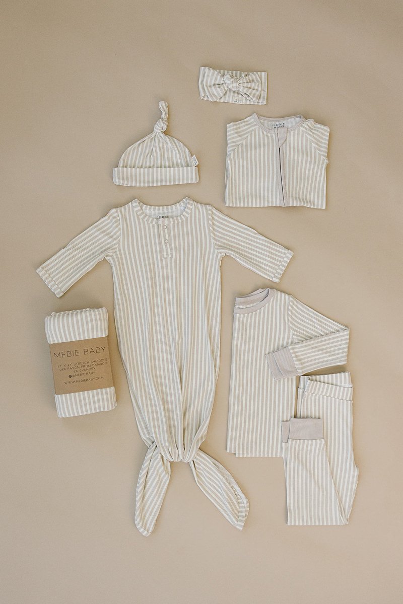 Taupe Stripe Ribbed Bamboo Cozy Set - LITTLE RAD THINGS