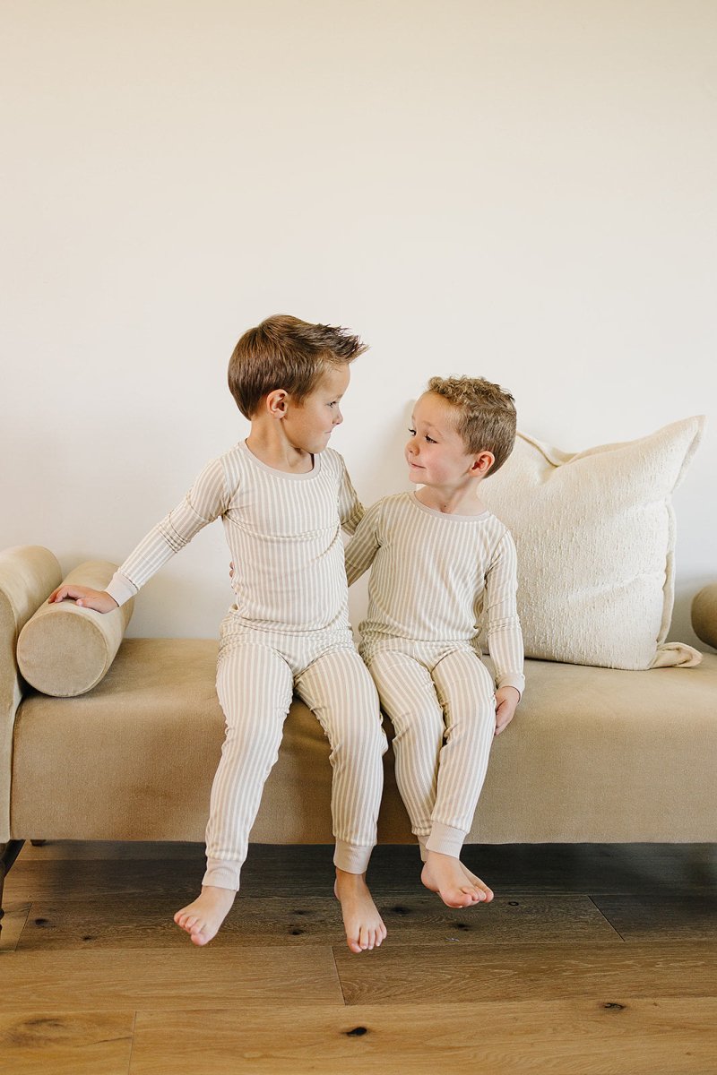 Taupe Stripe Ribbed Bamboo Cozy Set - LITTLE RAD THINGS