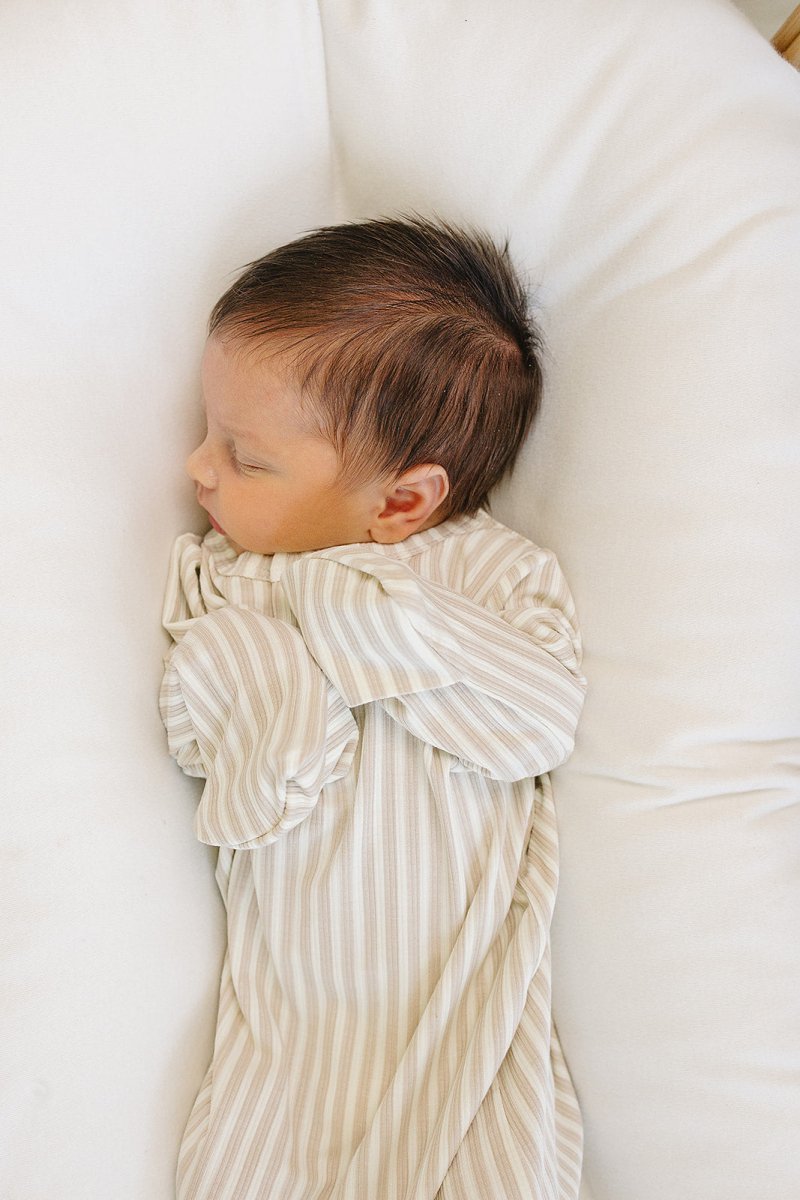 Taupe Stripe Ribbed Bamboo Knot Gown - LITTLE RAD THINGS