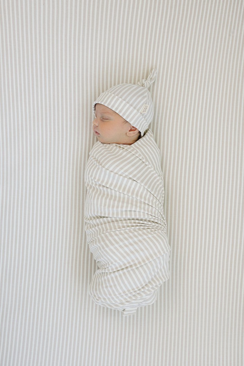 Taupe Stripe Ribbed Bamboo Stretch Swaddle - LITTLE RAD THINGS