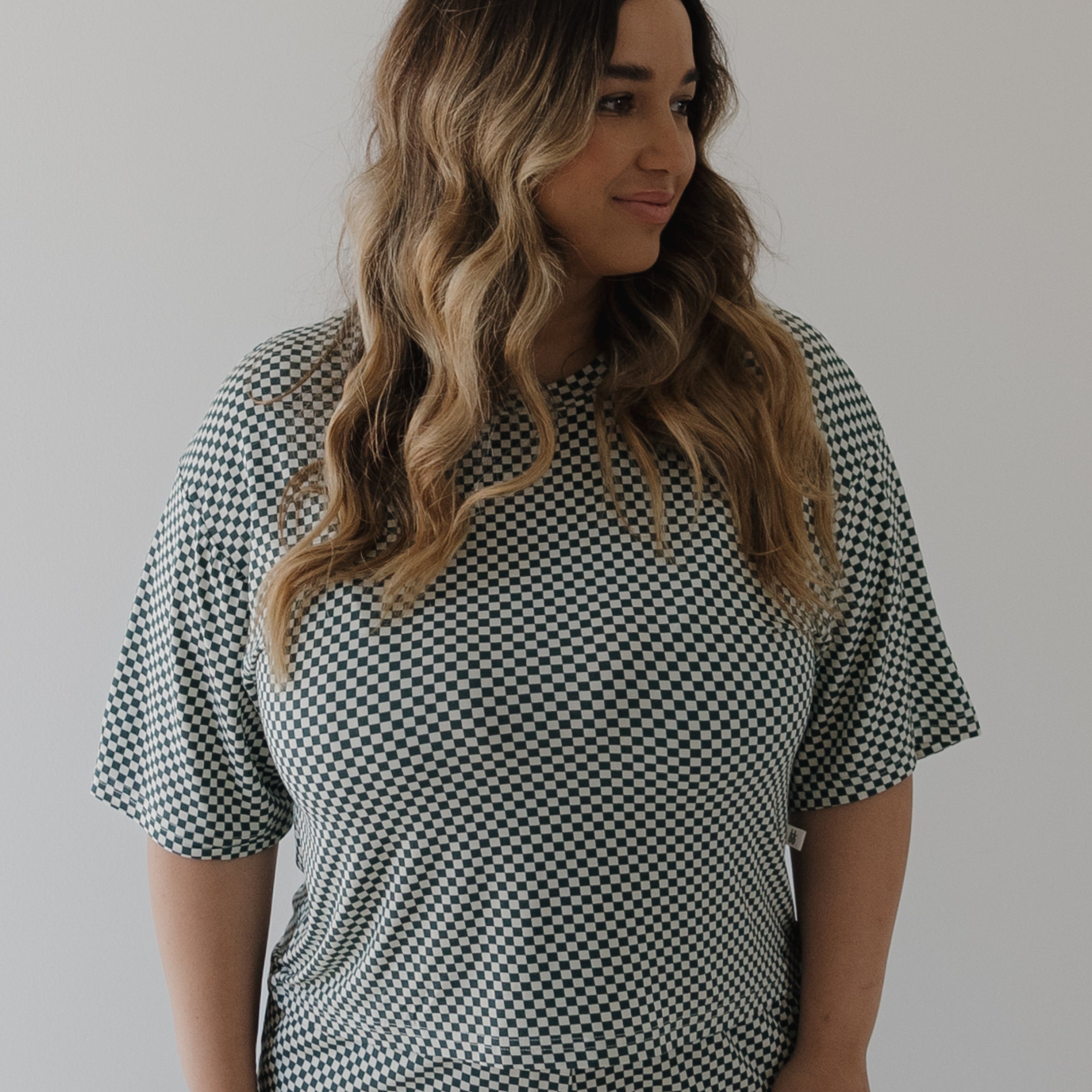Women's Boxy Tee Lounge Set | Lucky Micro Check